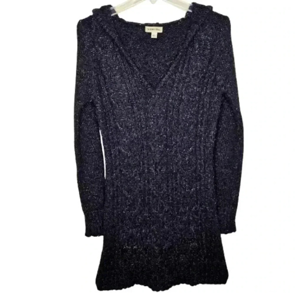 St. John's Bay Charcoal Gray Small Hooded Split Neck Knee Length Sweater Dress - Picture 1 of 5